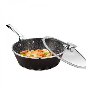 Amercook Flame Series Black Wok Maifan Stone Non-Stick Wok with Lid A28BK Healthy Non-Stick Light Oil and Less Smoke 28cm