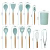 11 piece silicone cooking utensil set with heat-resistant wooden handle silicone spatula spoon egg whiskey kitchen utensil set with bracket black