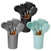 11 piece silicone cooking utensil set with heat-resistant wooden handle silicone spatula spoon egg whiskey kitchen utensil set with bracket black