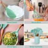 11 piece silicone cooking utensil set with heat-resistant wooden handle silicone spatula spoon egg whiskey kitchen utensil set with bracket black