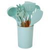 11 piece silicone cooking utensil set with heat-resistant wooden handle silicone spatula spoon egg whiskey kitchen utensil set with bracket black