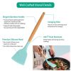 11 piece silicone cooking utensil set with heat-resistant wooden handle silicone spatula spoon egg whiskey kitchen utensil set with bracket black