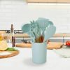 11 piece silicone cooking utensil set with heat-resistant wooden handle silicone spatula spoon egg whiskey kitchen utensil set with bracket black