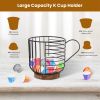 Coffee Pod Holders Black Iron Wire K Cup Holder With Solid Wooden Base 30 Kcups Capsule Storage Espresso Organizer For Counter Kitchen Cafe Bar