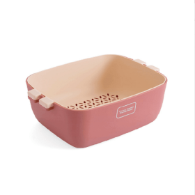1pc 2 In 1 Multifunction Kitchen Colander; Strainer And Bowl Set; Double Layered Stackable Colander; Fruit And Vegetable Strainer; Drain Basin And Bas (Color: pink, size: large)