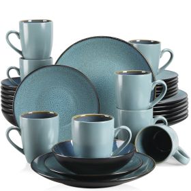 VANCASSO BUBBLE 16/32/48-Piece Tableware Set Vintage Ceramic Blue/Brown Stoneware Set with Dinner&Dessert Plate,Bowl,Coffee Cups (Color: Green-32-Piece)