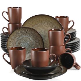 VANCASSO BUBBLE 16/32/48-Piece Tableware Set Vintage Ceramic Blue/Brown Stoneware Set with Dinner&Dessert Plate,Bowl,Coffee Cups (Color: Brown-32-Piece)