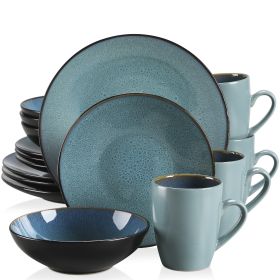 VANCASSO BUBBLE 16/32/48-Piece Tableware Set Vintage Ceramic Blue/Brown Stoneware Set with Dinner&Dessert Plate,Bowl,Coffee Cups (Color: Green-16-Piece)
