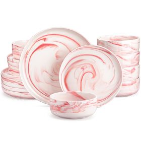 MALACASA Luna series 18-Piece Ceramic Porcelain Dinnerware Set with 6 Pcs Dinner/Dessert Plates,Bowl Tableware Set Service for 6 (Color: Pink Marble)